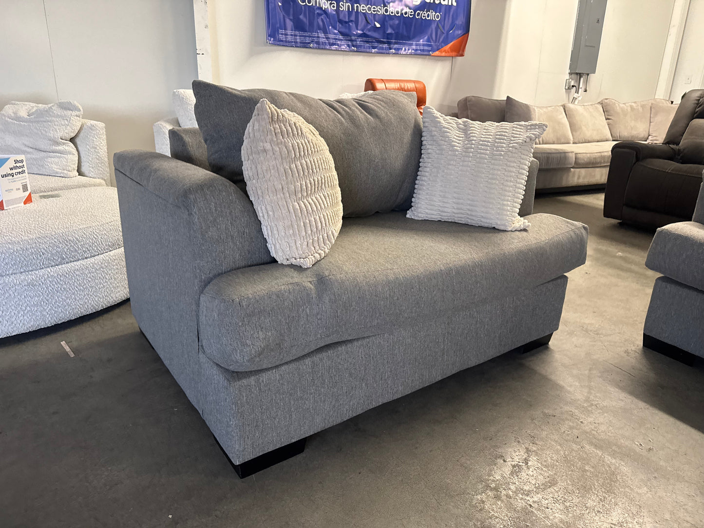 Gray Fabric Sectional with Reversible Chaise + Large Chair Set