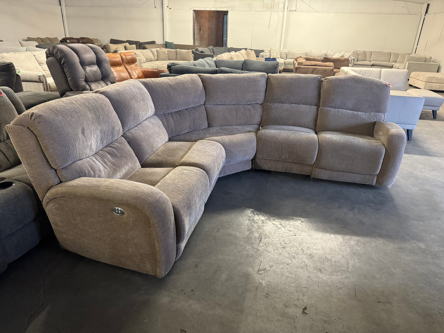 Beige Fabric Modular Sectional with Dual Power Recliners