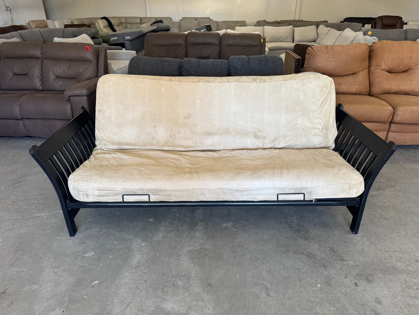Beige Futon with Black Metal Frame