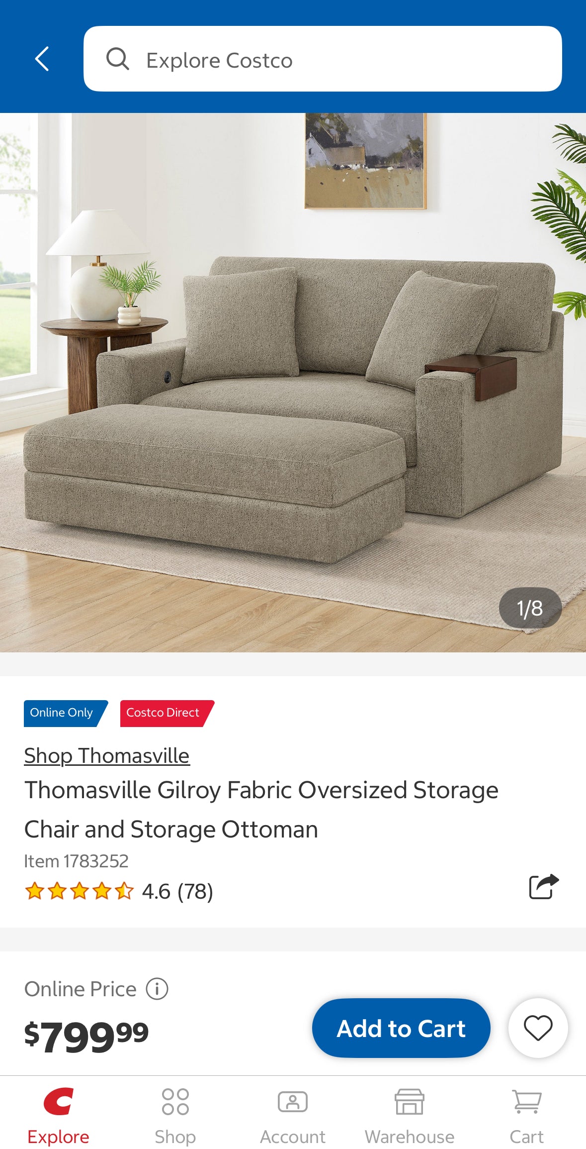 Thomasville Gilroy Oversized Storage Chair with Ottoman