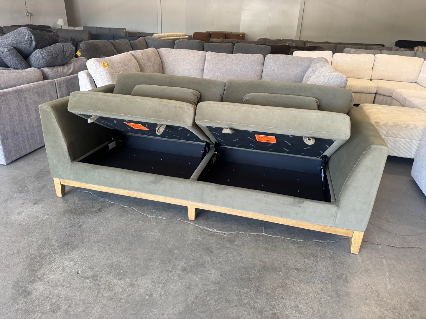 Green Mid Century Modern Sofa with Hidden Storage