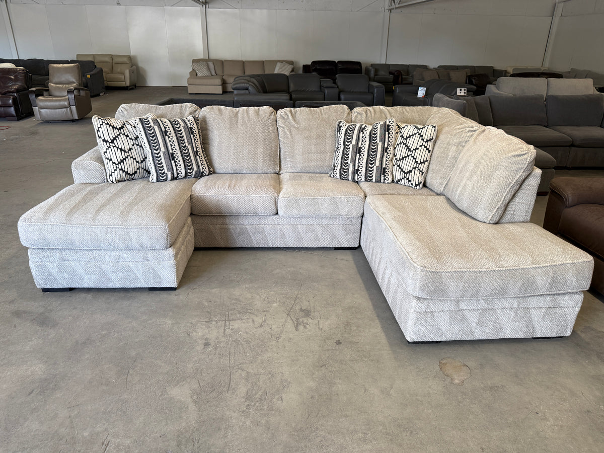 Plush Light Gray U-Shaped Sofa with Dual Chaise Lounges