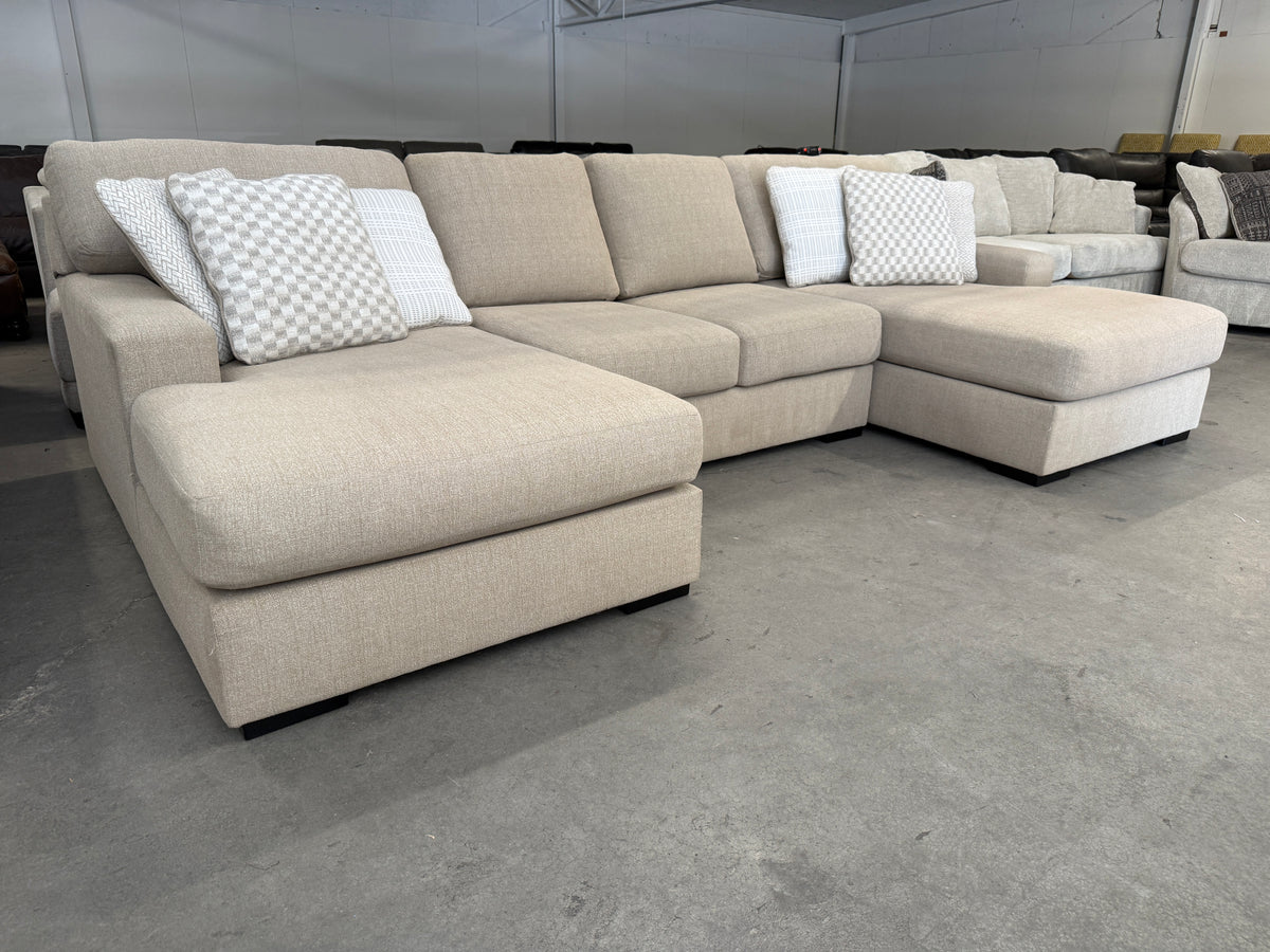 Beige U-Shaped Sectional with Dual Chaise Lounges