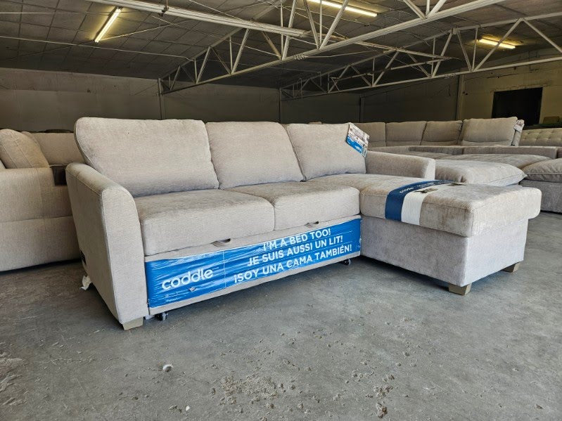 New Taupe Coddle Sleeper Sofa with Reversible Storage Chaise