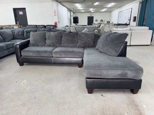 L Shaped Black and Gray Sectional Couch