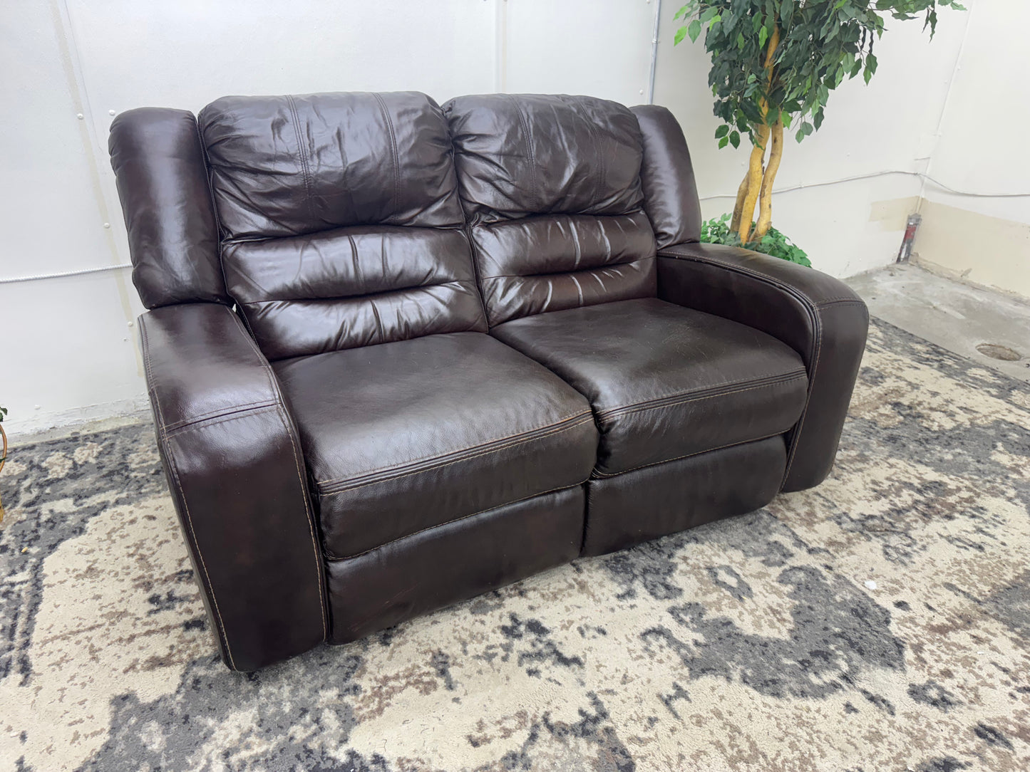 Brown Leather Power Reclining Loveseat