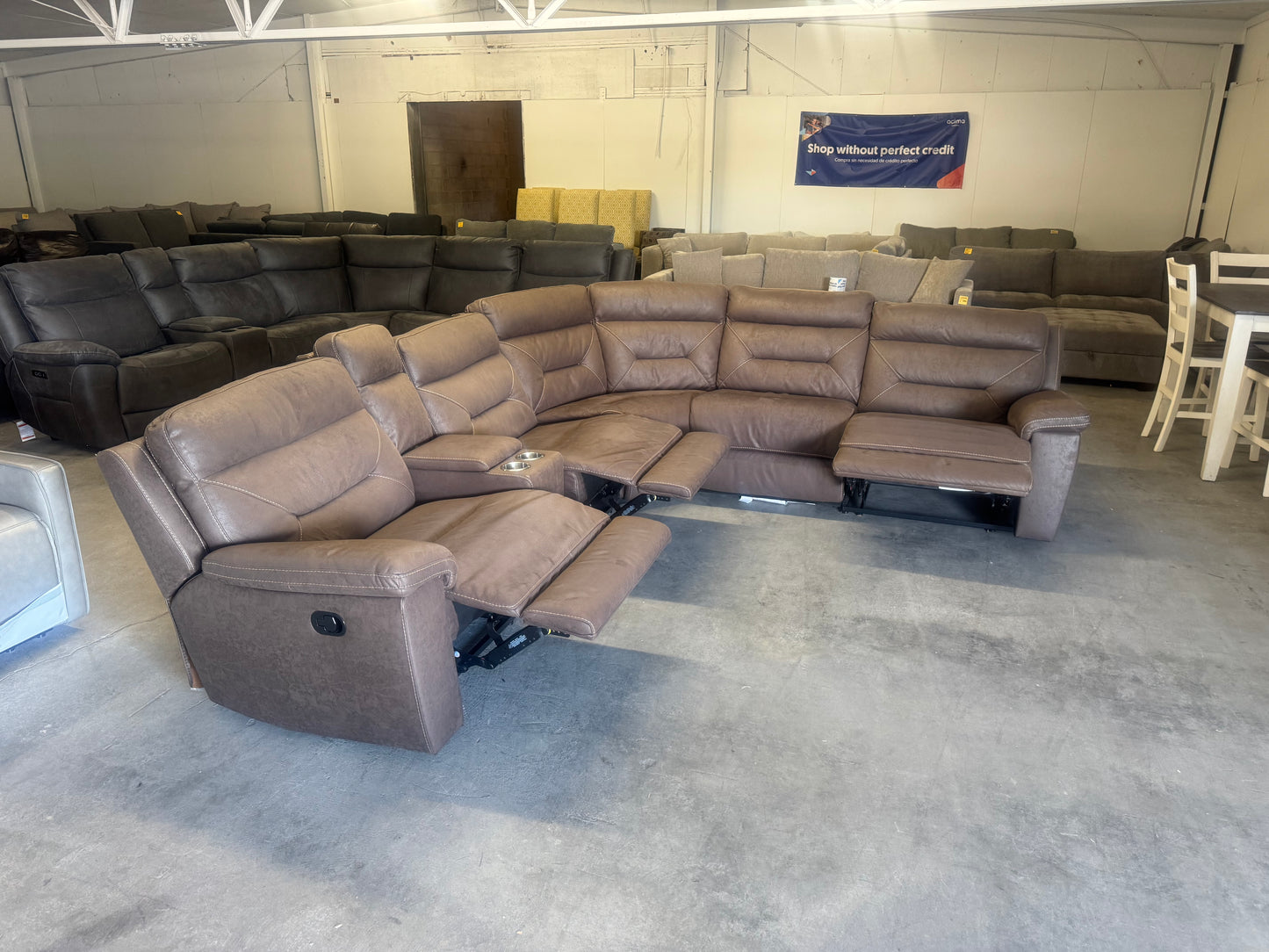 Brown Modular 6 Piece Microfiber Sectional Couch with 3 Manual Recliners