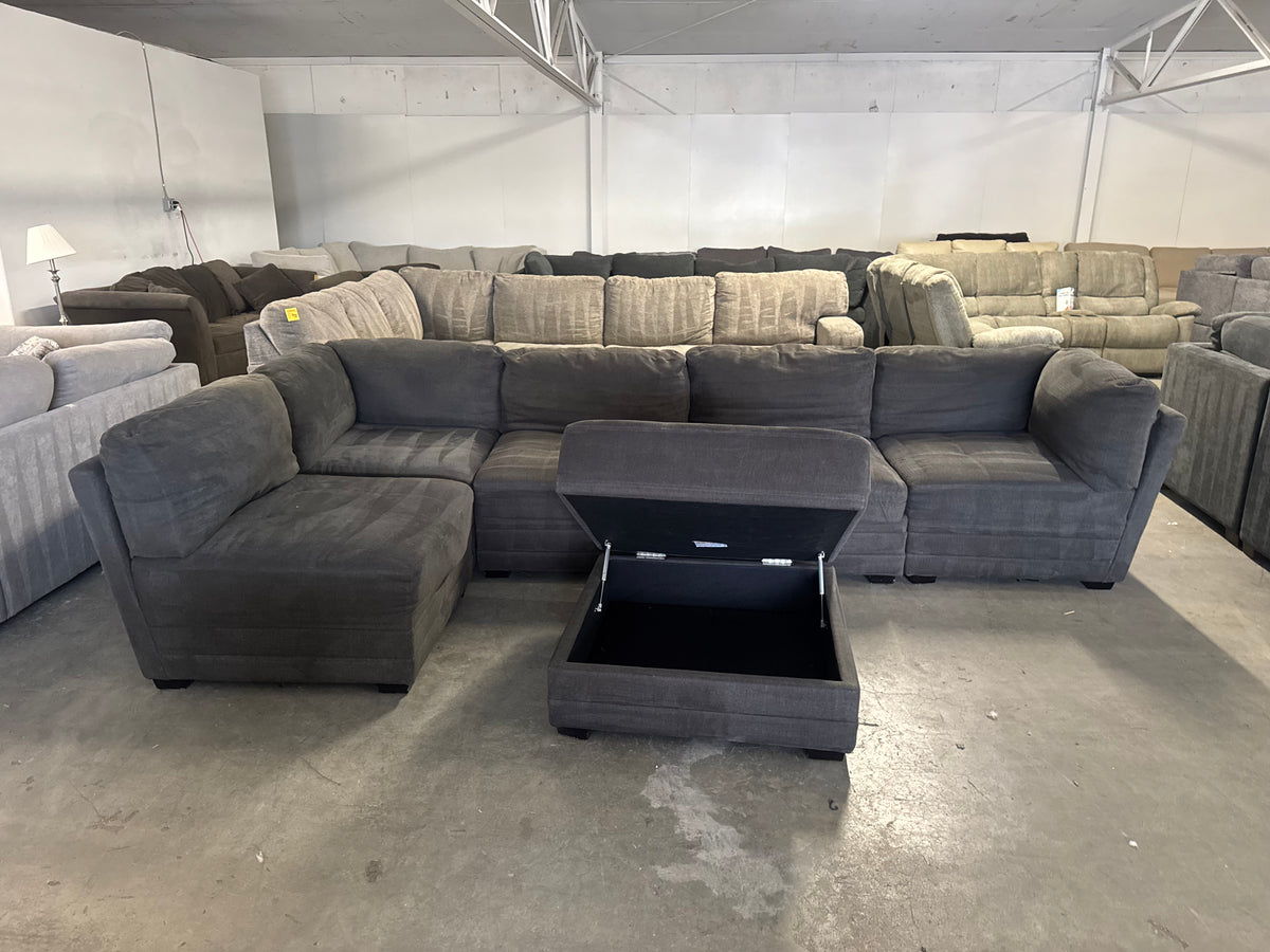 6 Piece Modular Charcoal Gray Sofa with Storage Ottoman