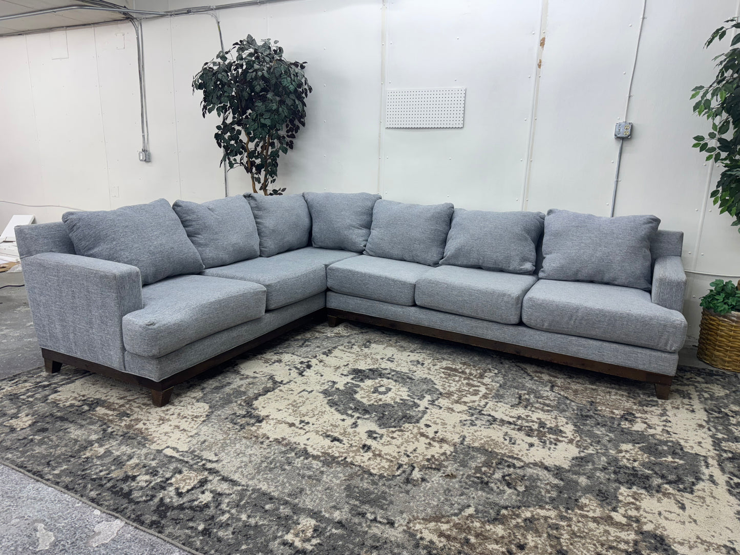 Blue Mid-Century Modern L-Shape Sofa