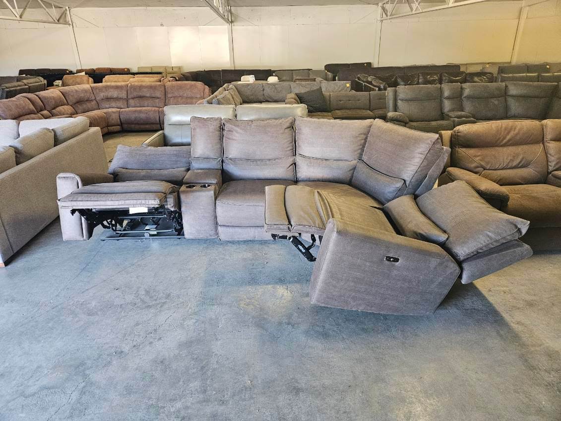 Charcoal Microfiber 5-Piece Modular Sectional with 3 Power Recliners