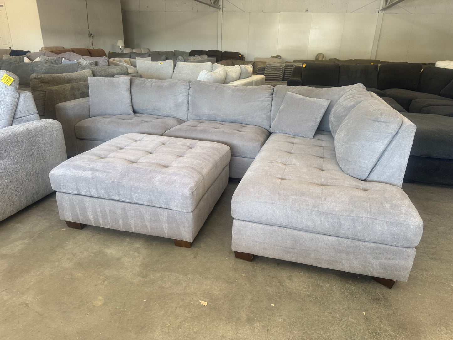 Gray L-Shaped Sectional with Ottoman