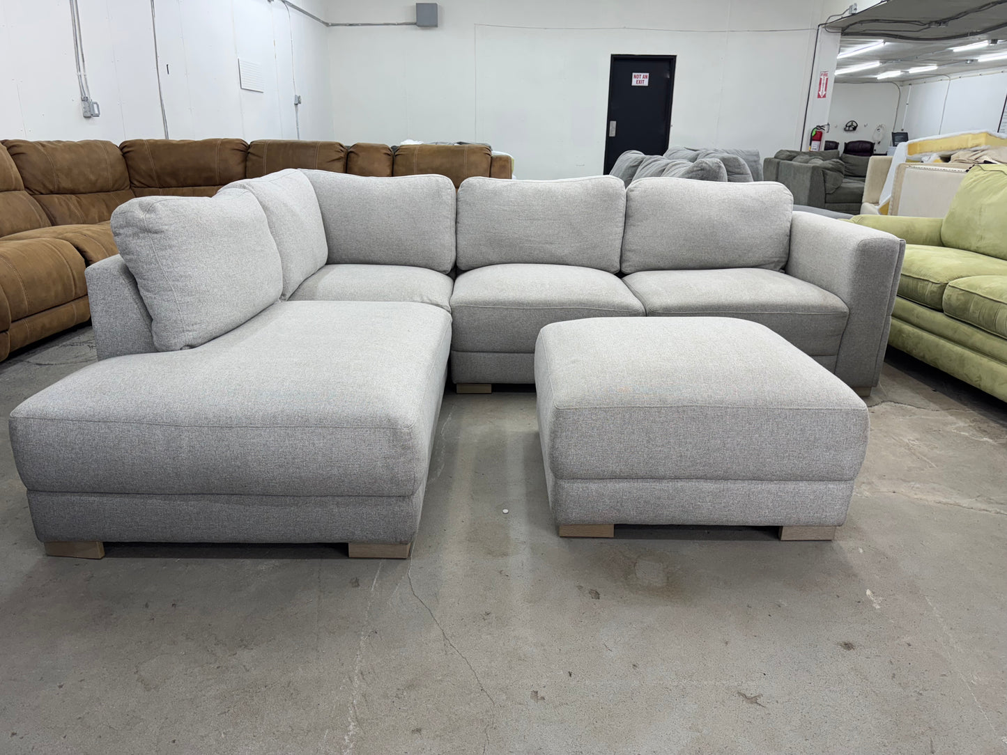 Off White L Shape Sectional Sofa with Ottoman