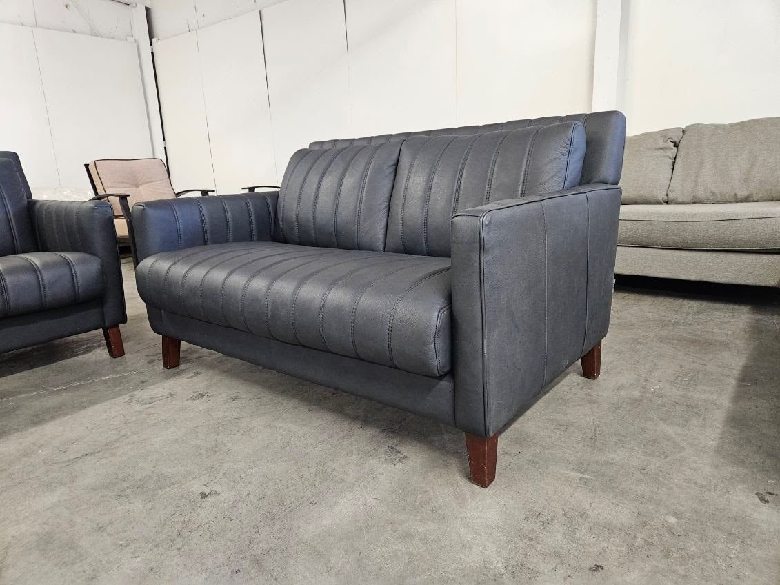 Blue Leather Sofa, Loveseat & Armchair Set