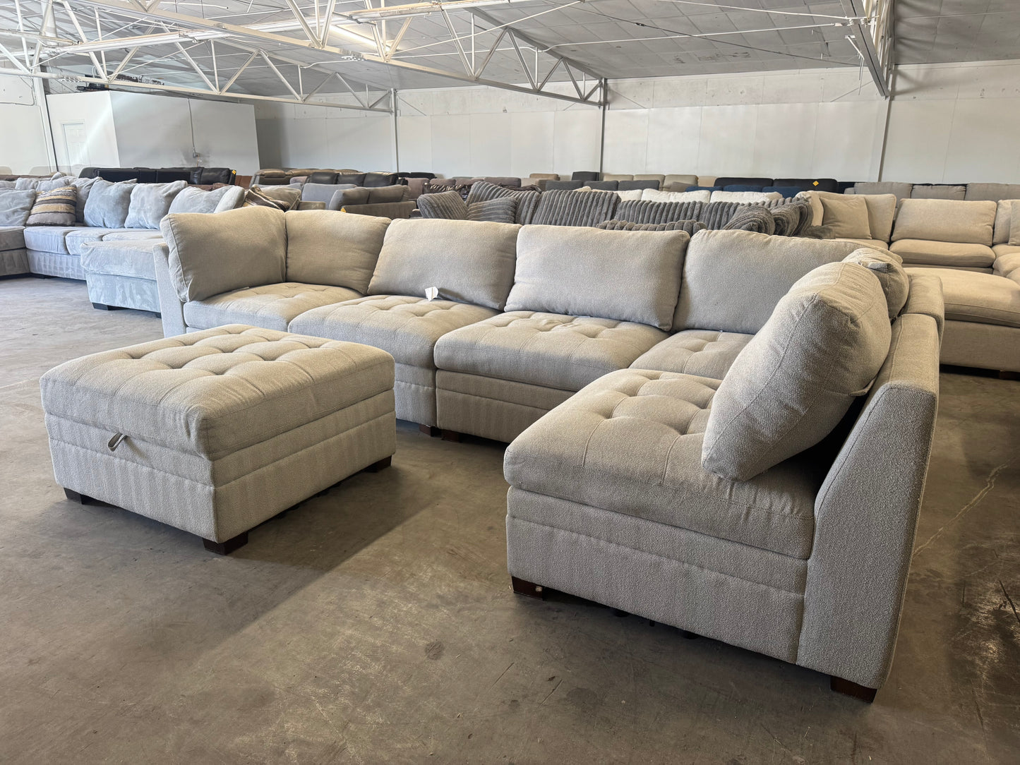 Beige Modular 6 Piece Sectional with Storage Ottoman