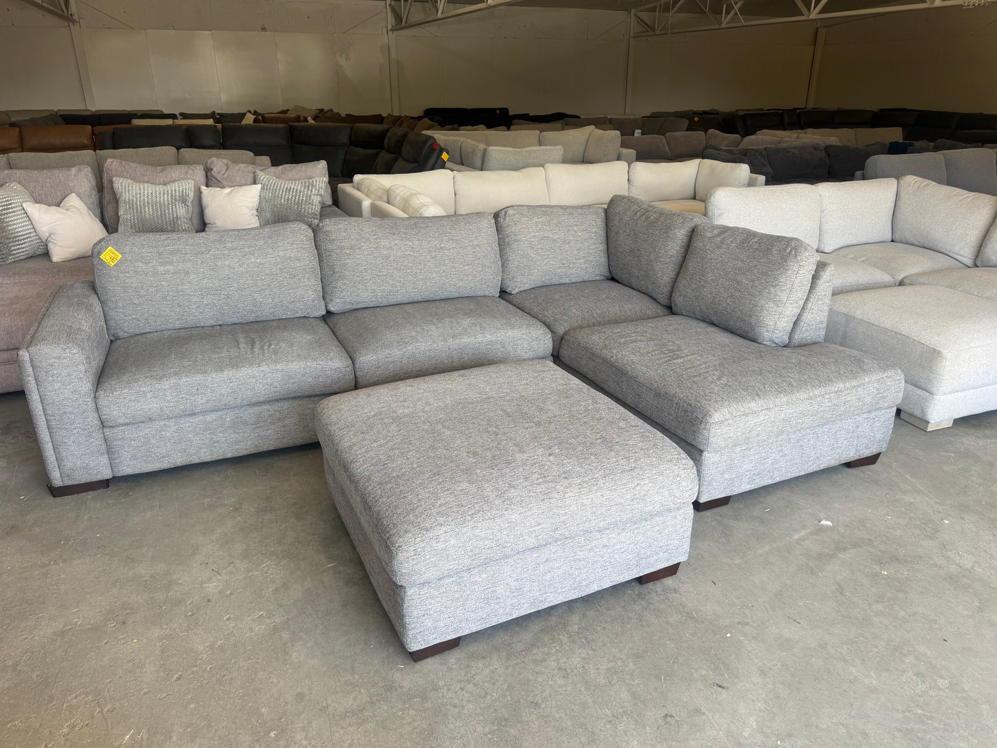 Gray L Shape Sectional with Ottoman