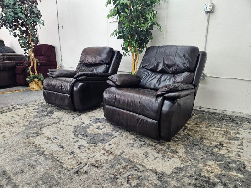 Matching Brown Leather Rocking Armchair Recliners (Set of 2)