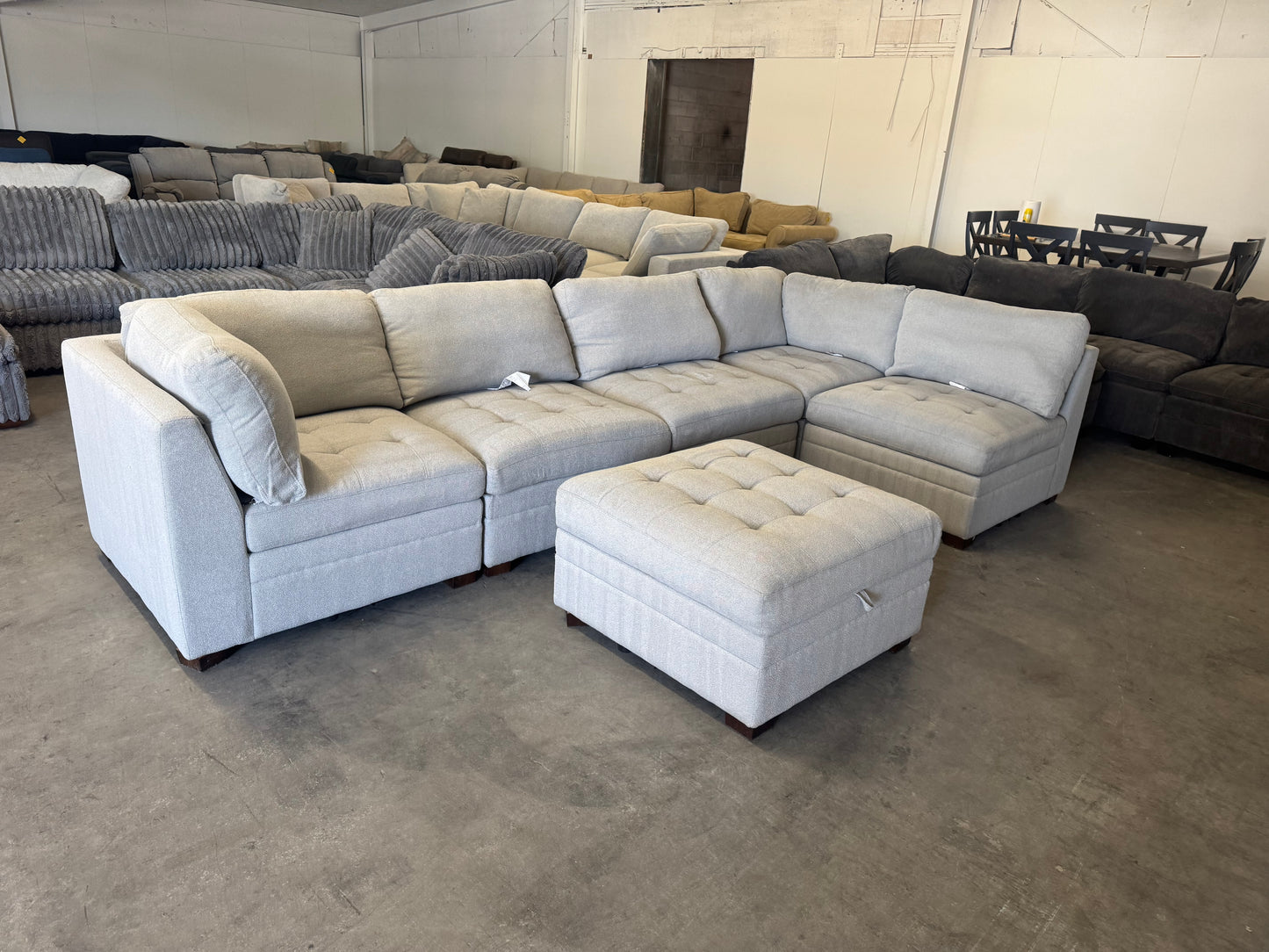 Beige Modular 6 Piece Sectional with Storage Ottoman