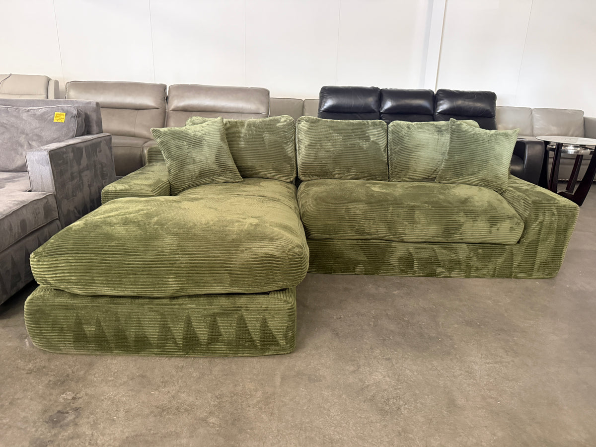 Green Plush Corduroy Boneless L-Shaped Sectional