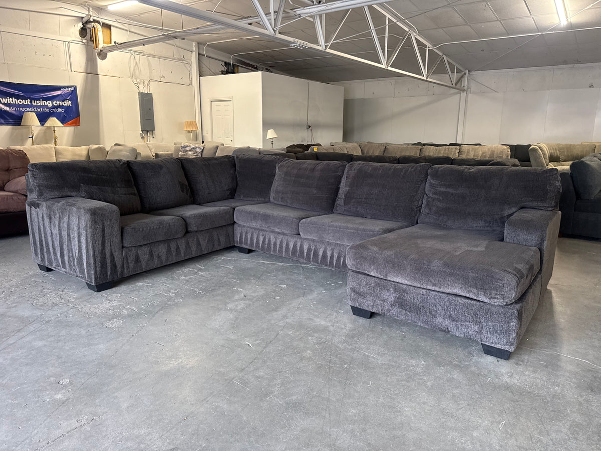 Charcoal Gray Fabric U-Shaped Sofa with Chaise Lounge