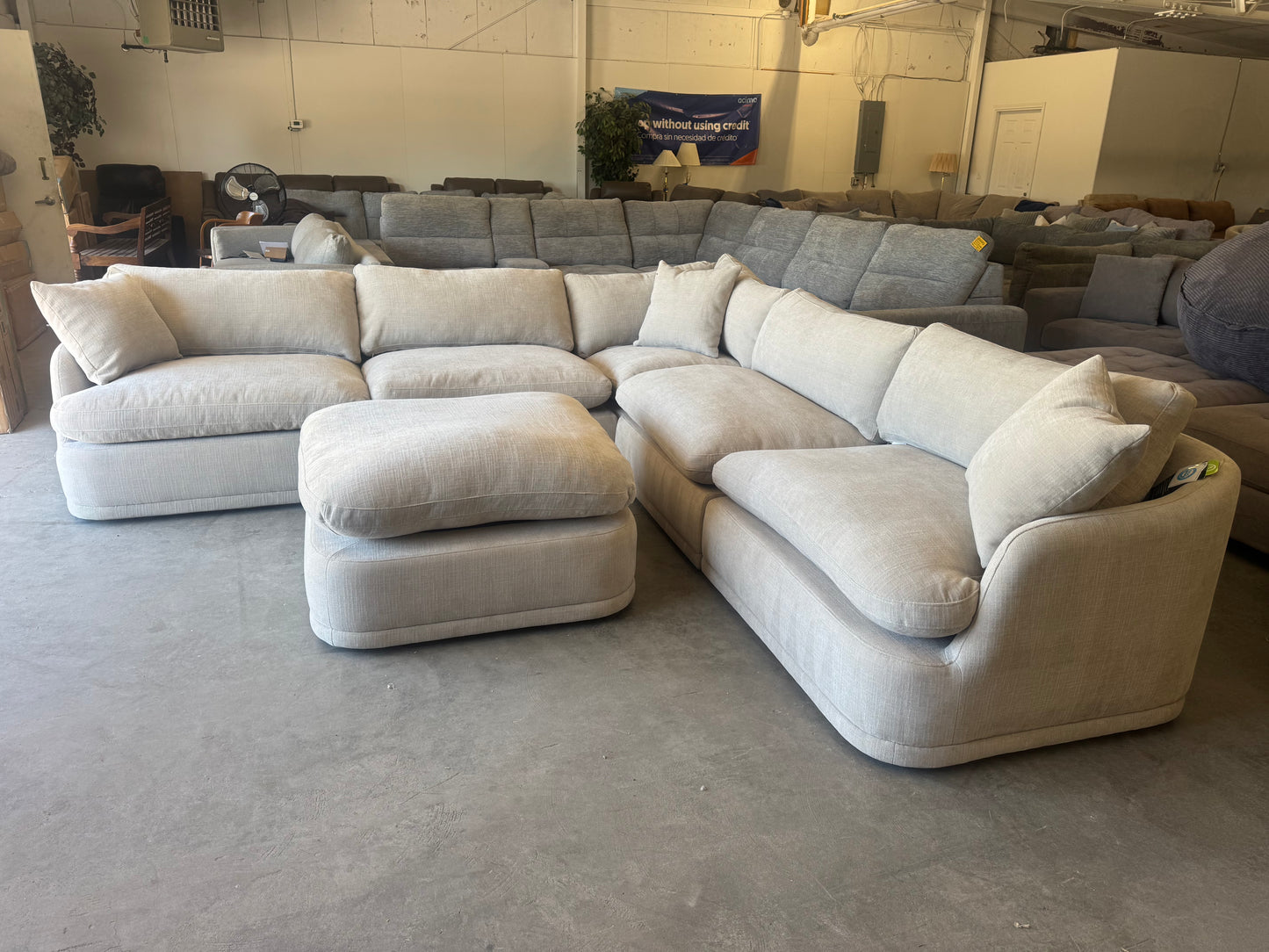 Beige Modular Sectional with Oversized Ottoman