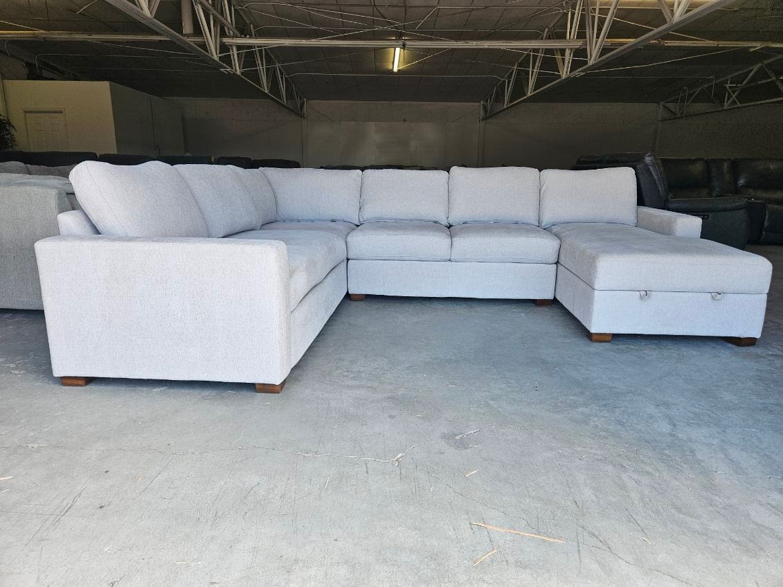 Beige U Shape Sectional with Storage Chaise