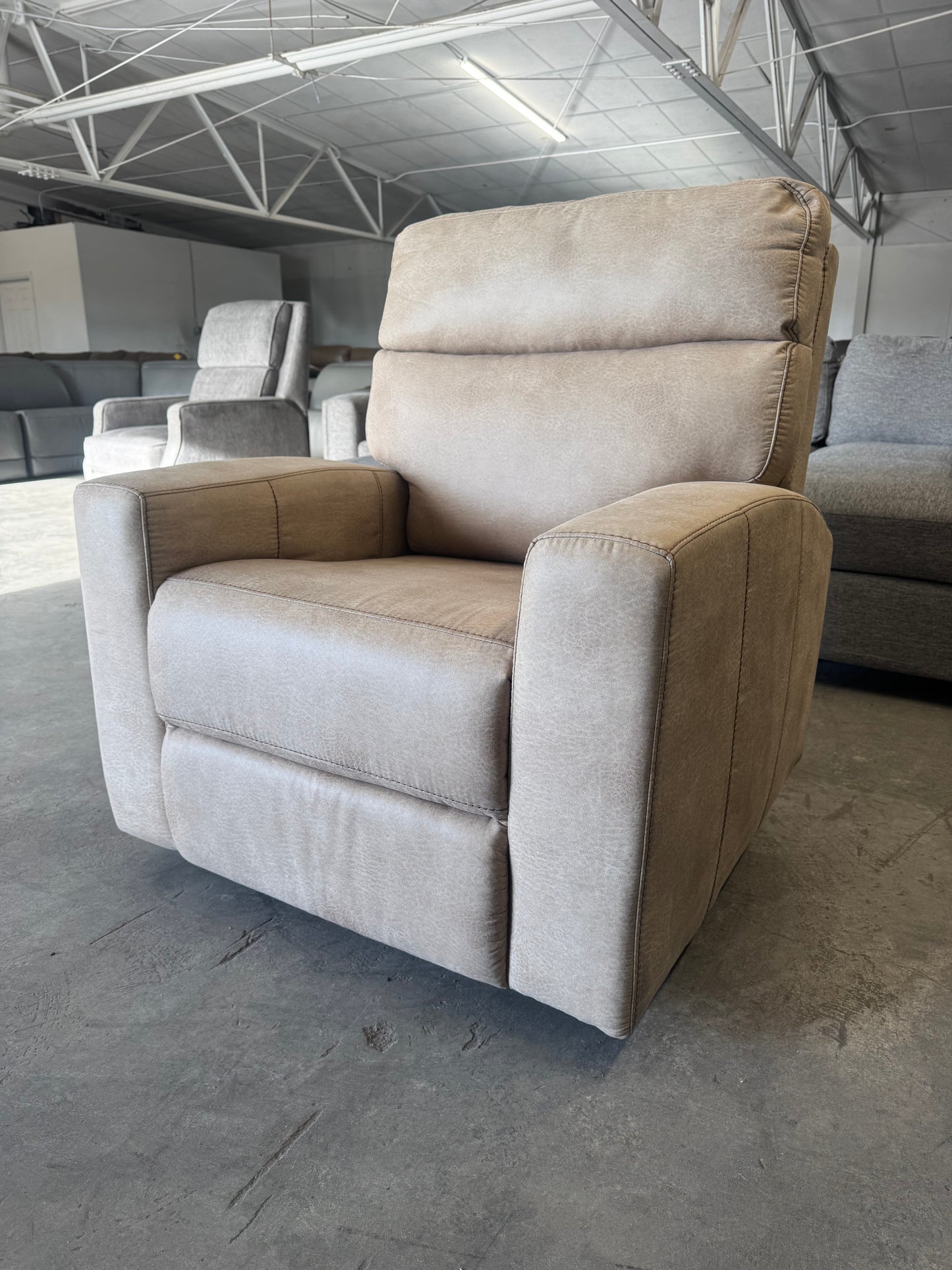 Beige Fabric Glider Recliner