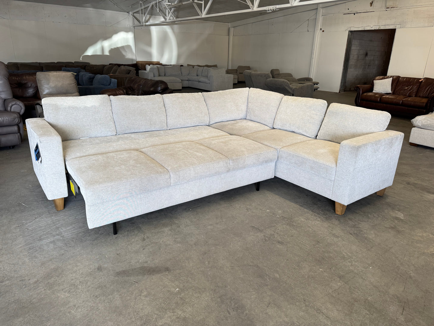 Beige L-Shape Sleeper Sectional with Pull-Out Bed