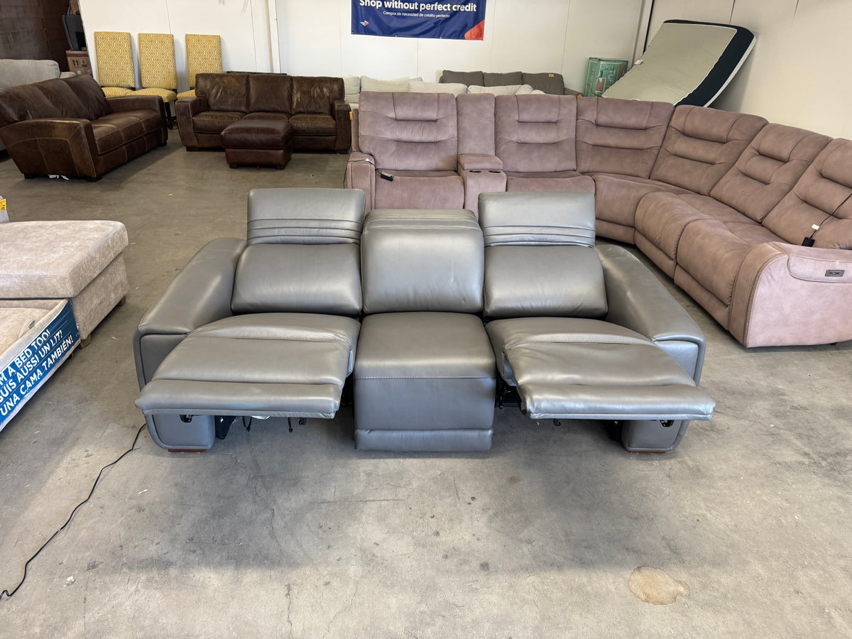 Aiden & Ivy Leather Power Reclining Sofa w/ Power Headrests