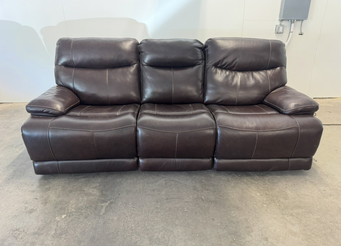 Brown Leather Reclining Sofa with Power Headrests