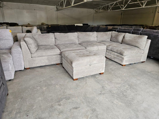 Gray Modular Sectional with Power Recliners & Storage Ottoman