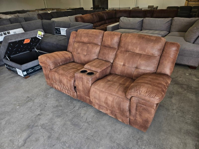 Reclining Loveseat - Brown Microfiber Dual Rocking Recliner