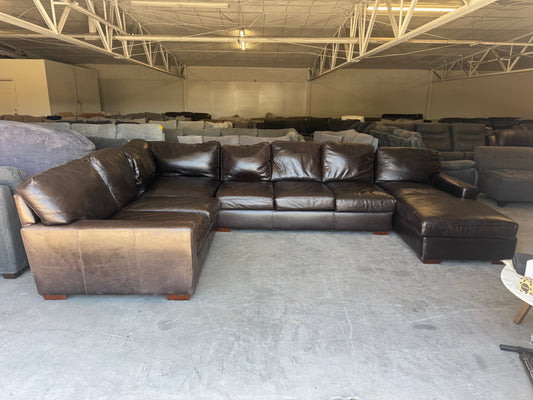 Huge Deep-Seated Brown Leather U-Shape Sectional