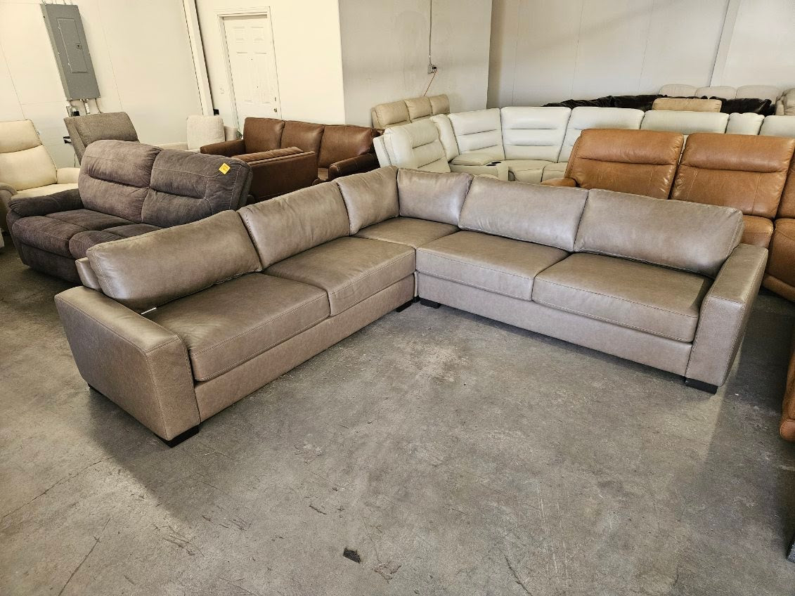 Taupe Leather L Shape Sectional Sofa