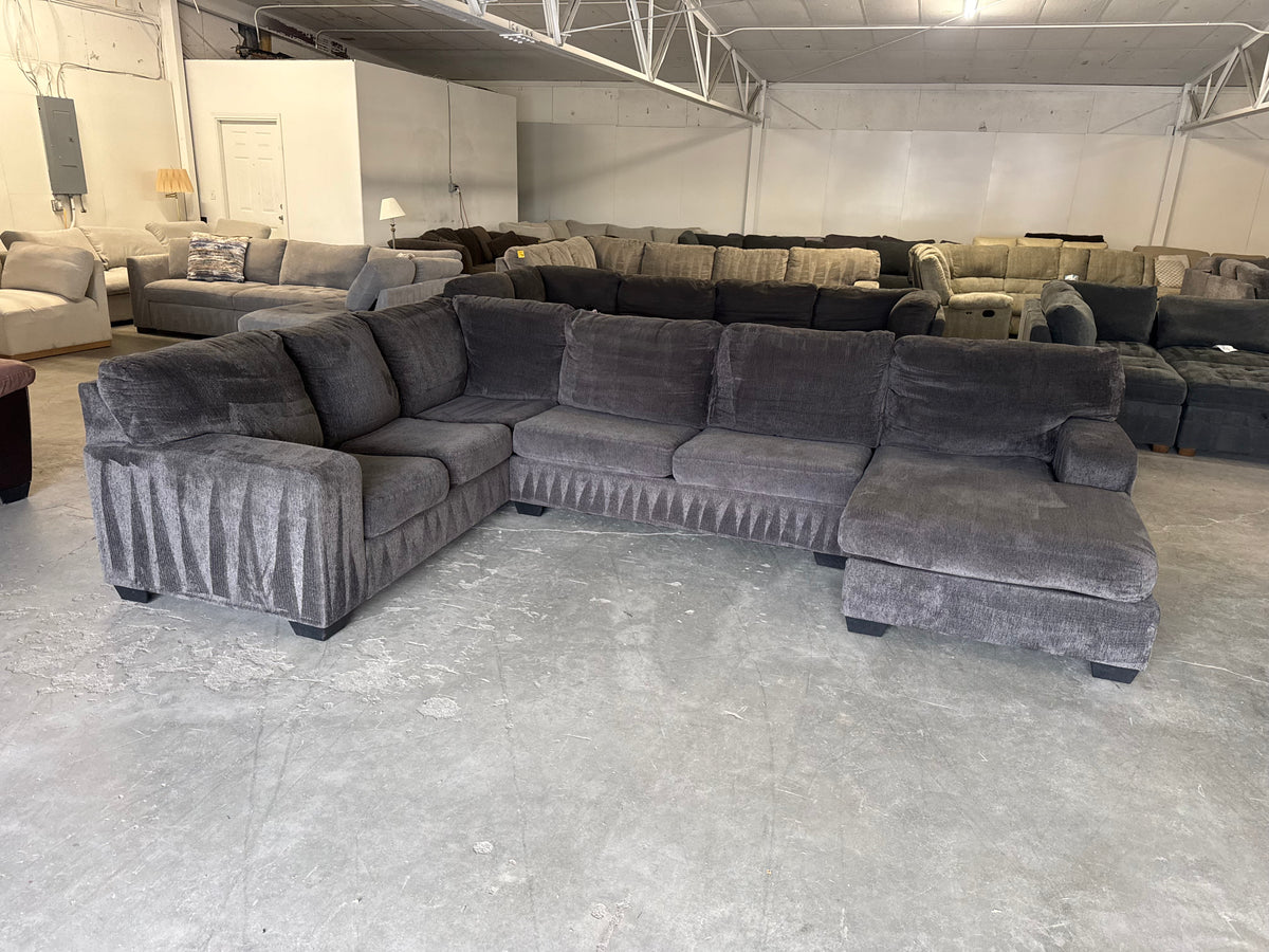 Charcoal Gray Fabric U-Shaped Sofa with Chaise Lounge