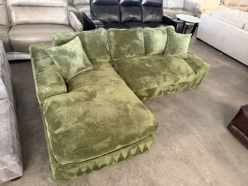 Green Plush Corduroy Boneless L-Shaped Sectional