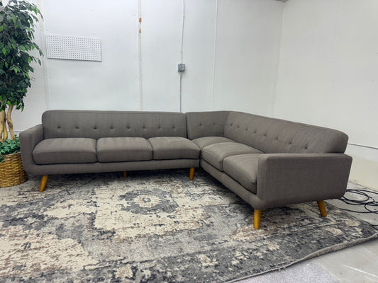 Gorgeous Taupe Mid Century Modern L Shape Sofa