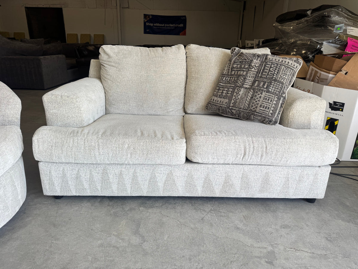 Living Room Set – Plush Beige Sleeper Sofa, Loveseat & Barrel Chair