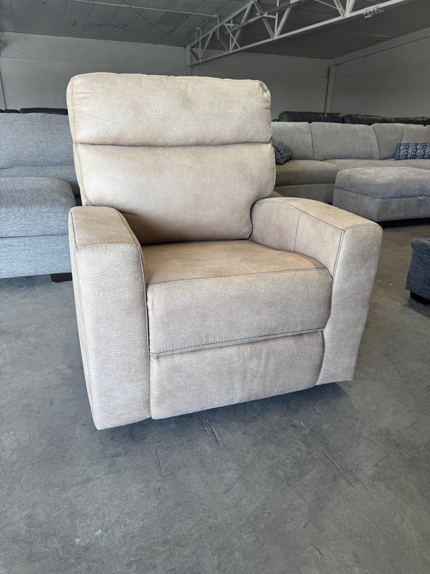 Beige Fabric Glider Recliner