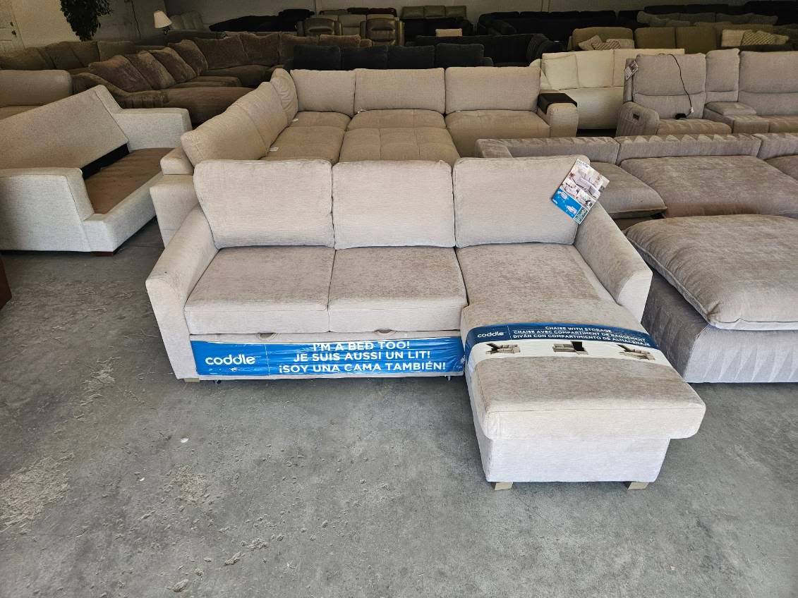 New Taupe Coddle Sleeper Sofa with Reversible Storage Chaise
