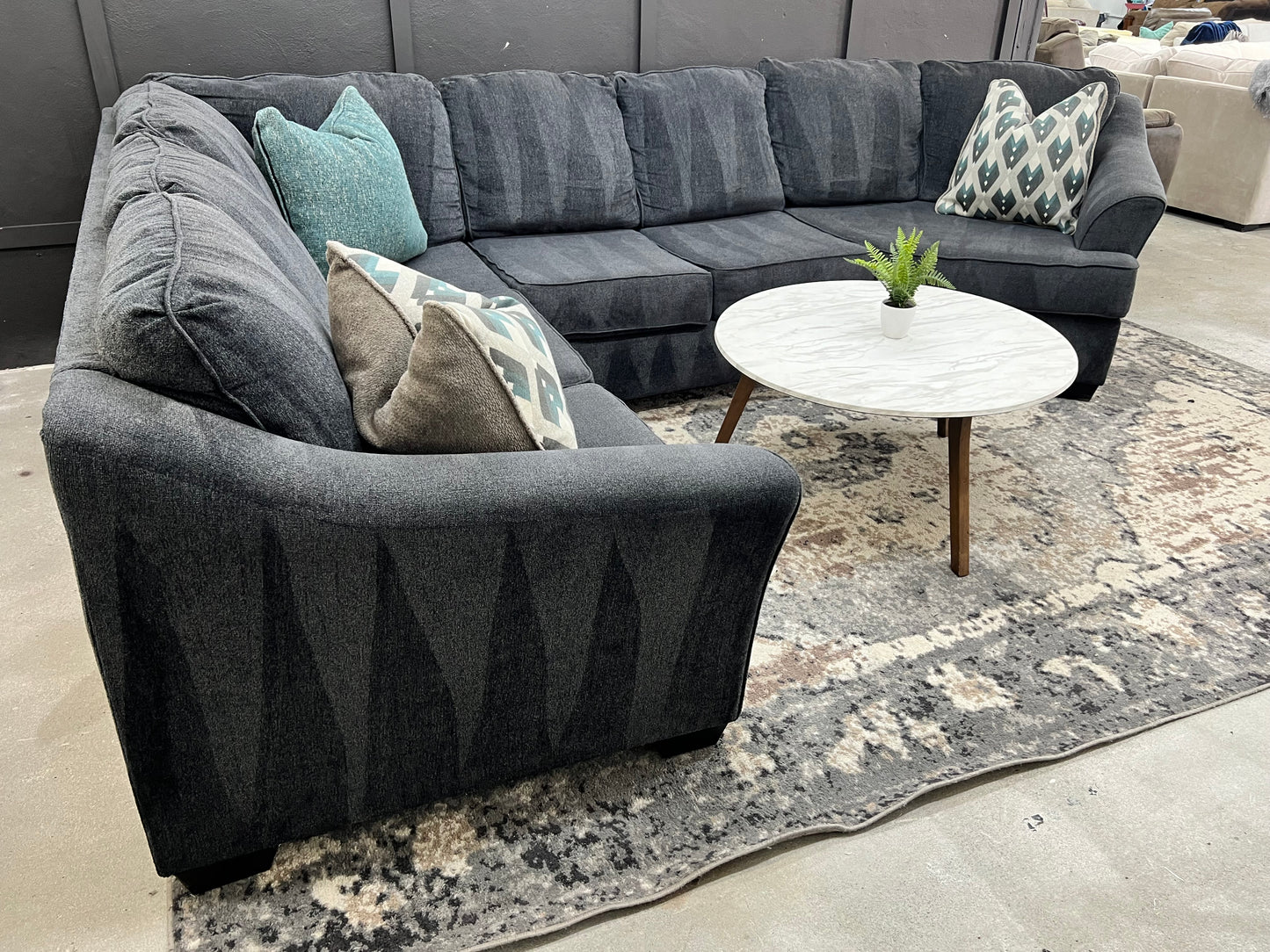 Large Charcoal Gray Sectional Couch with Cuddler