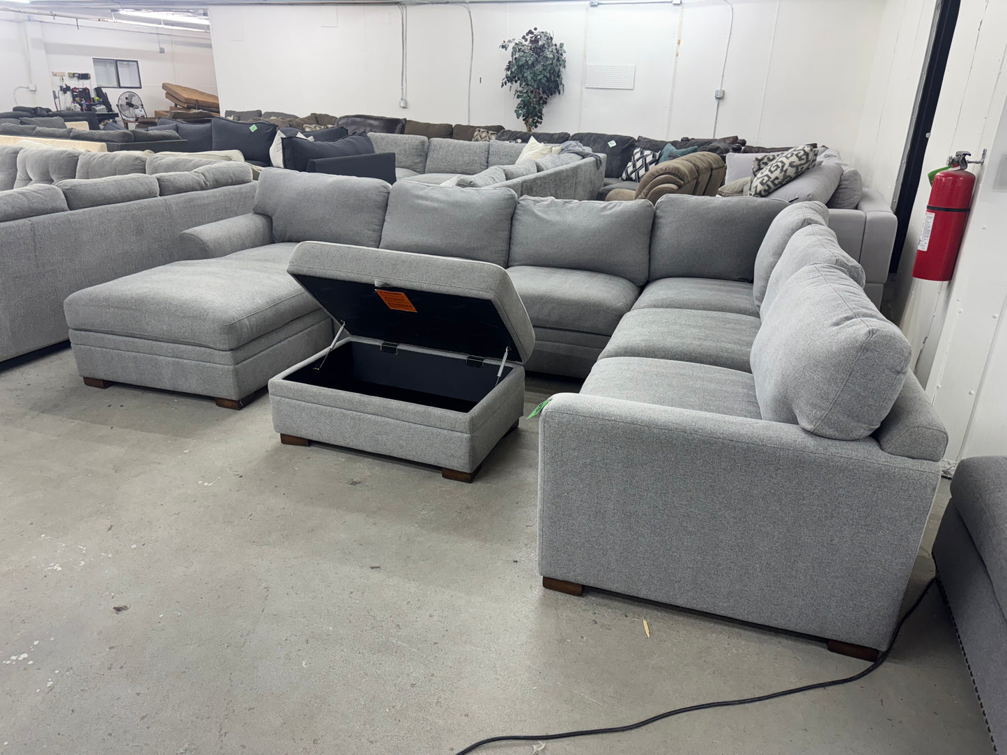 Gray U Shape Sectional Sofa with Storage Ottoman