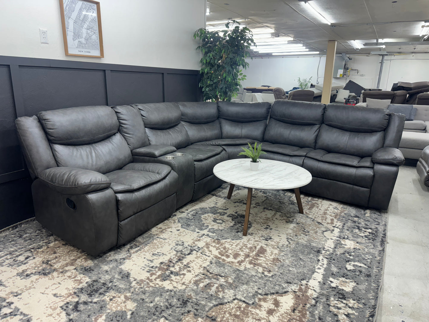 Gorgeous Charcoal Gray Sectional Couch with 2 Recliners