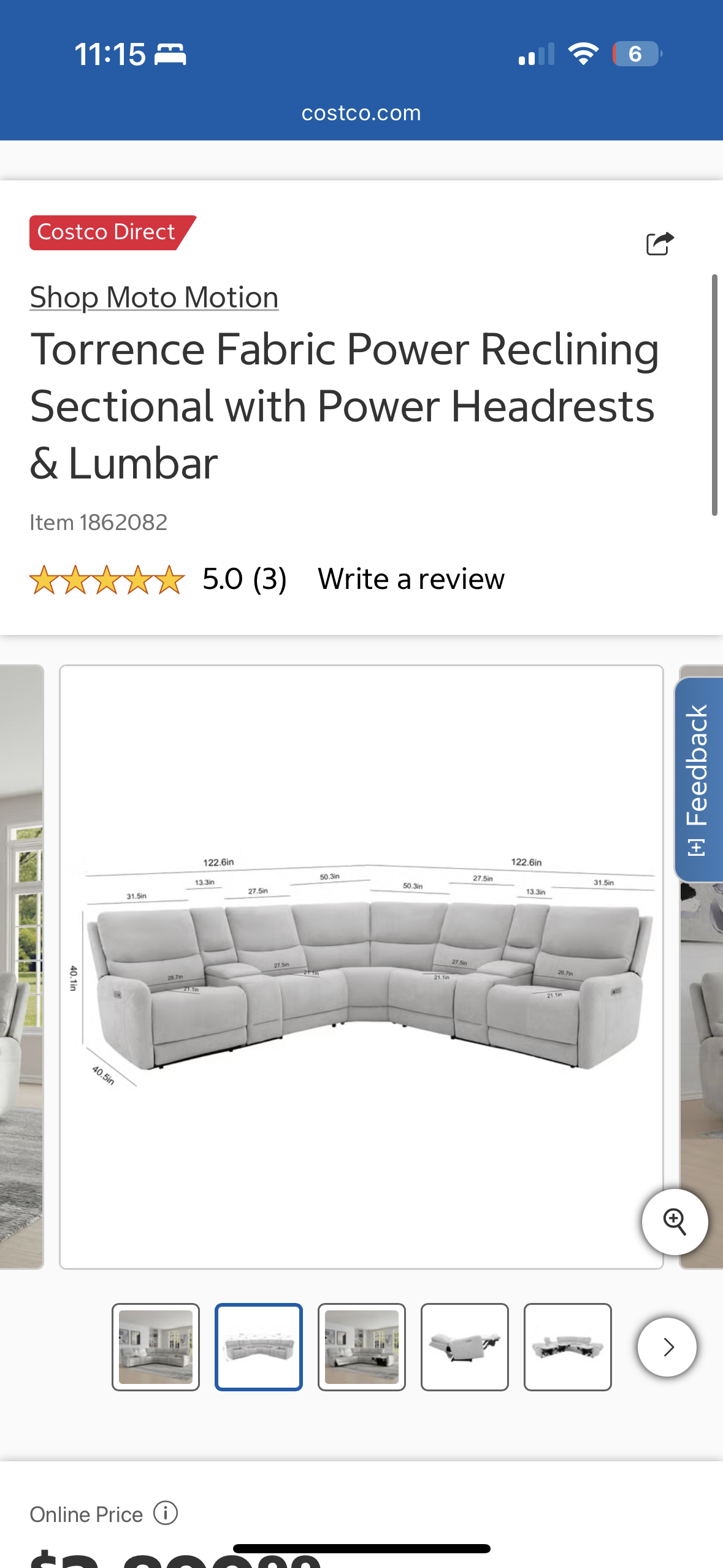 Light Gray Modular Fabric Power Reclining Sectional w/ Power Lumbar & Headrests
