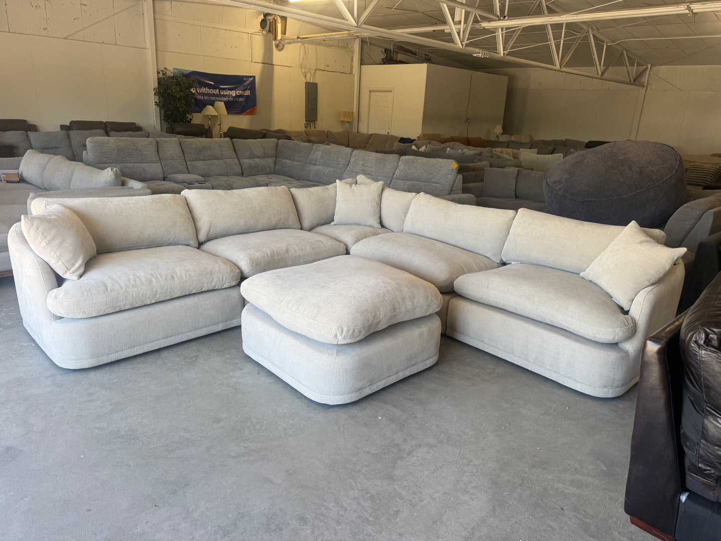Beige Modular Sectional with Oversized Ottoman
