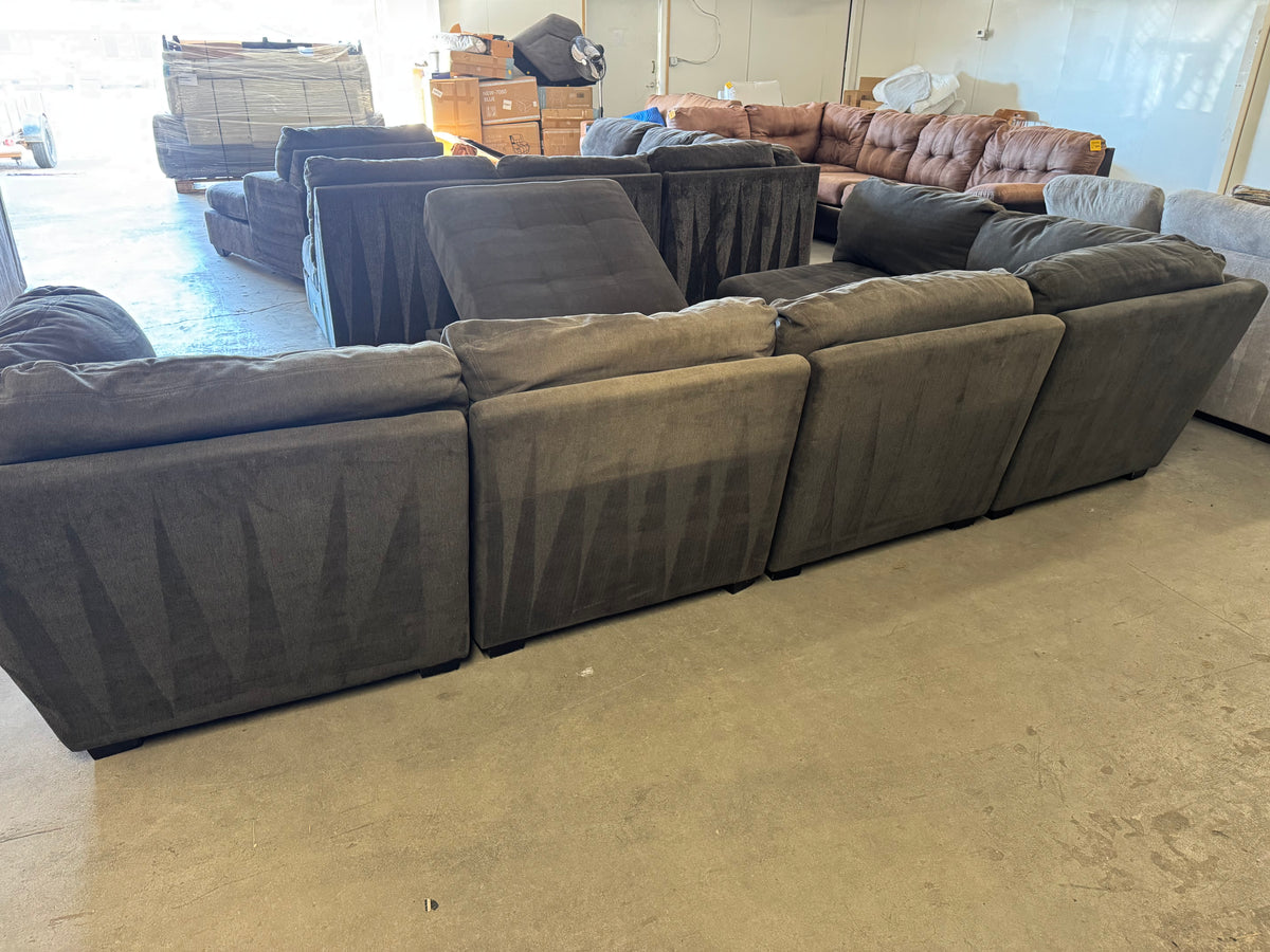 6 Piece Modular Charcoal Gray Sofa with Storage Ottoman