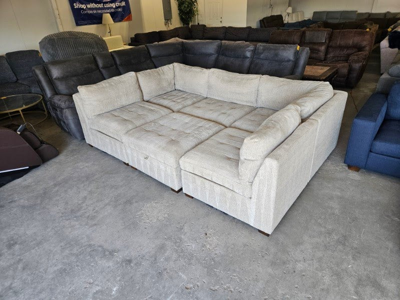 Light Gray 6-Piece Modular Sectional with Storage Ottoman