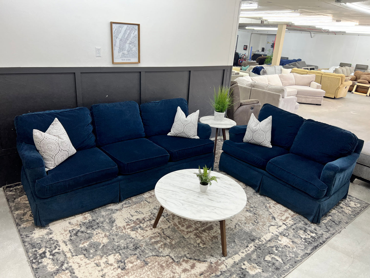 LIKE NEW Gorgeous Blue Mid Century Modern Bassett Couch and Loveseat