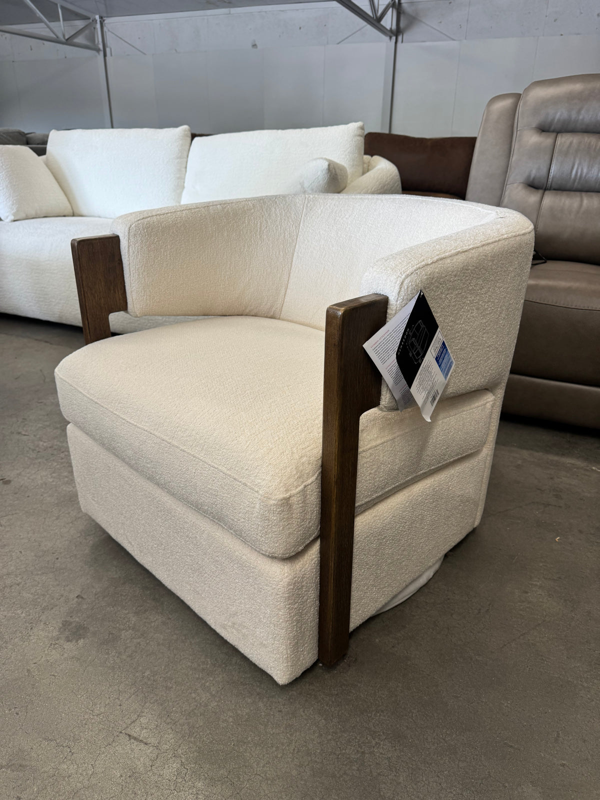 Henredon Wynn Fabric Swivel Chair with Wood Arms