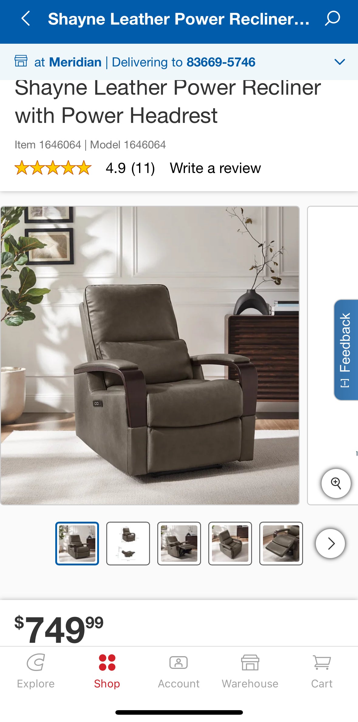 Shayne Leather Power Recliner with Power Headrest