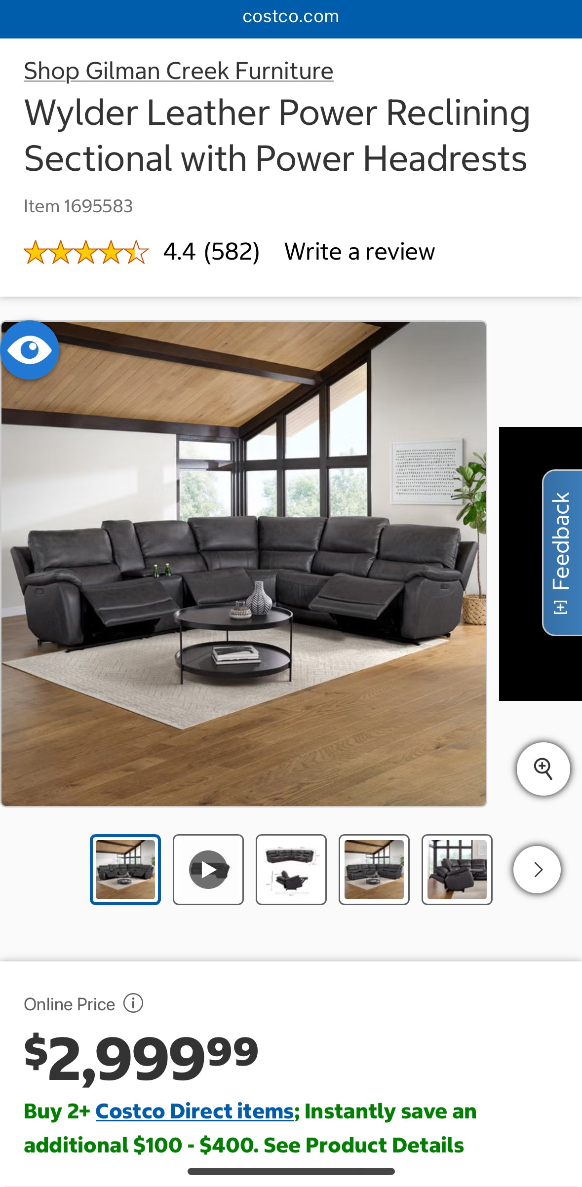 Leather Gray 6-Piece “Wylder” Modular Costco Sectional Couch
